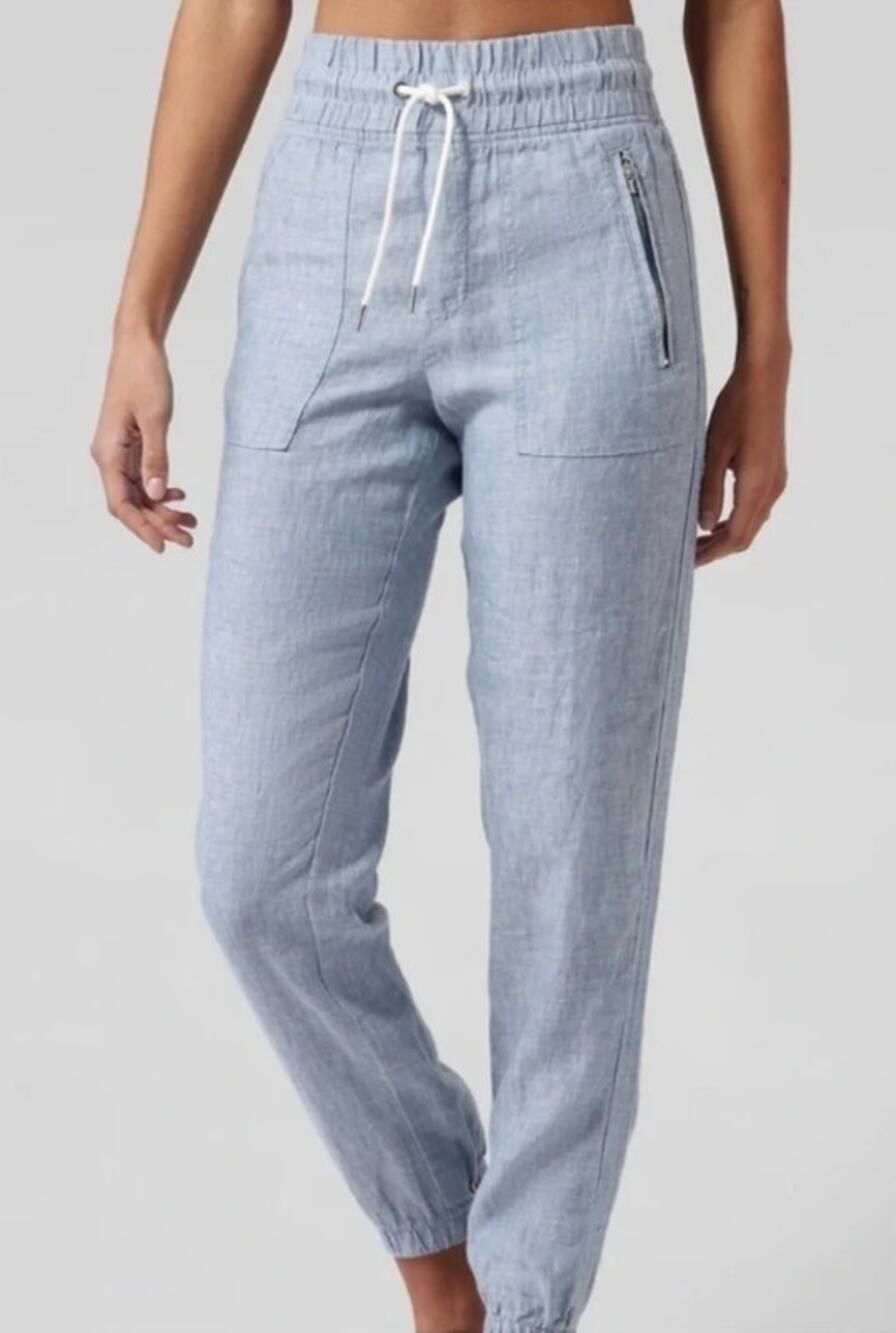 Athleta Cabo Linen Jogger Pants Blue Size 16 Lightweight Casual Travel Beach